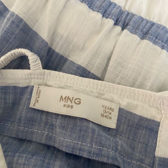 GIRLS Mango Linen Blue & White Romper - Picture 11 of 11